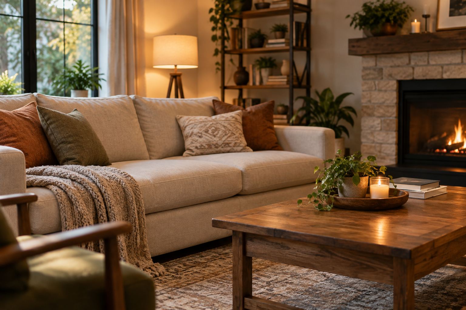 A cozy Westport living room, illustrative